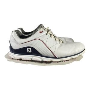 FootJoy FJ Men’s Golf Shoes White Navy Red Leather Spikeless Size 12M